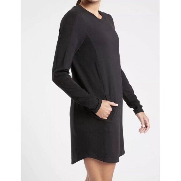 Athleta Balance Long Sleeve Crewneck Dress With Pockets Black - Picture 3 of 12
